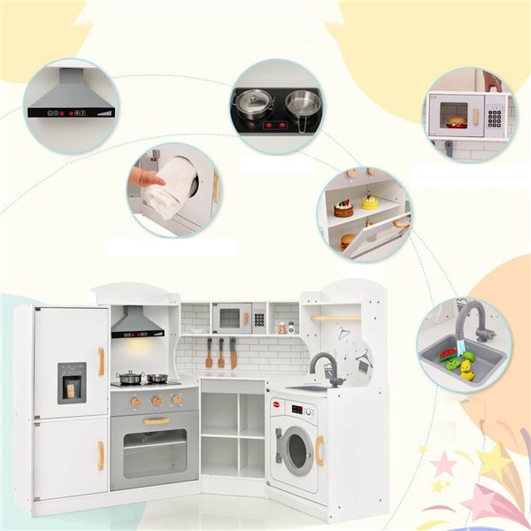 Costway Play Kitchen w/ Range Hood + Ice Maker and Microwave Oven
