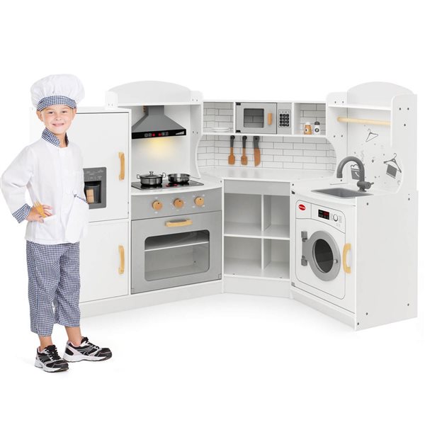 Costway Play Kitchen w/ Range Hood + Ice Maker and Microwave Oven