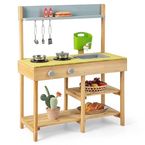 Costway Outdoor Play Kitchen w/ Removable Water Box