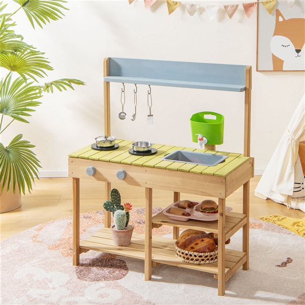 Costway Outdoor Play Kitchen w/ Removable Water Box