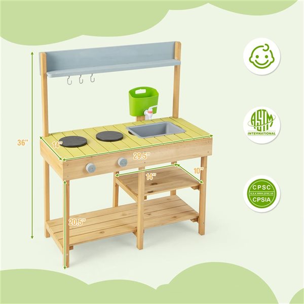 Costway Outdoor Play Kitchen w/ Removable Water Box