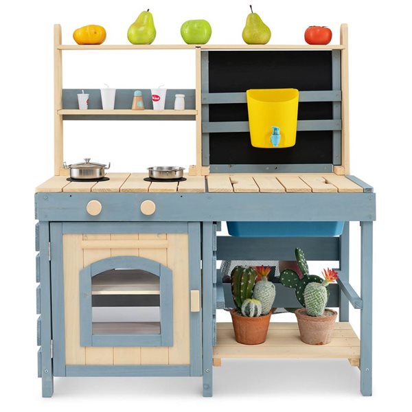 Costway 2-In-1 Outdoor Play Kitchen w/ Faucet and Removable Metal Baskets and Storage Bag