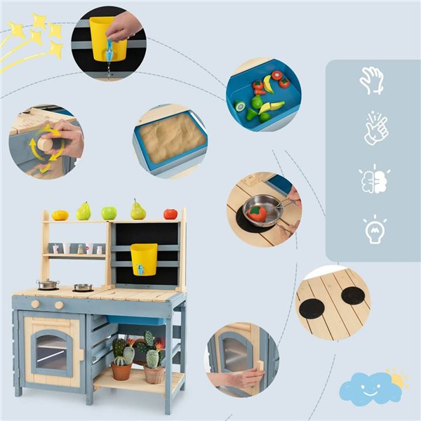 Costway 2-In-1 Outdoor Play Kitchen w/ Faucet and Removable Metal Baskets and Storage Bag