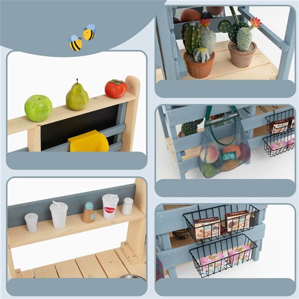 Costway 2-In-1 Outdoor Play Kitchen w/ Faucet and Removable Metal Baskets and Storage Bag