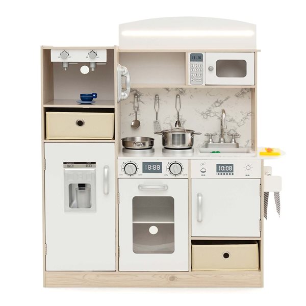Costway Wooden Play Kitchen w/ Coffee Maker and LED Lighting