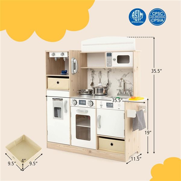 Costway Wooden Play Kitchen w/ Coffee Maker and LED Lighting