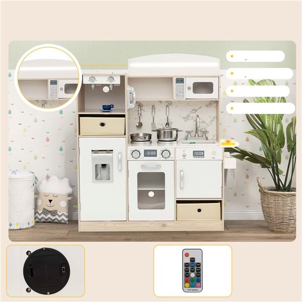 Costway Wooden Play Kitchen w/ Coffee Maker and LED Lighting