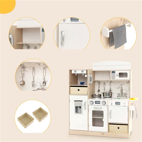 Costway Wooden Play Kitchen w/ Coffee Maker and LED Lighting