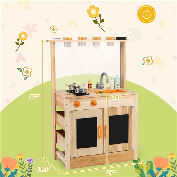 Costway Play Kitchen w/ Planting Pots + Faucet and Removable Sink and Acrylic Panel