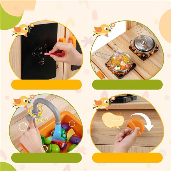 Costway Play Kitchen w/ Planting Pots + Faucet and Removable Sink and Acrylic Panel