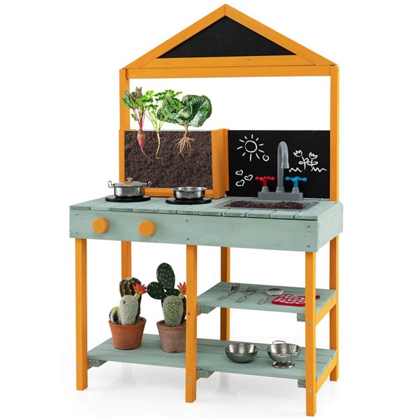 Costway Play Kitchen w/ Root Viewer Planter and Removable Sink