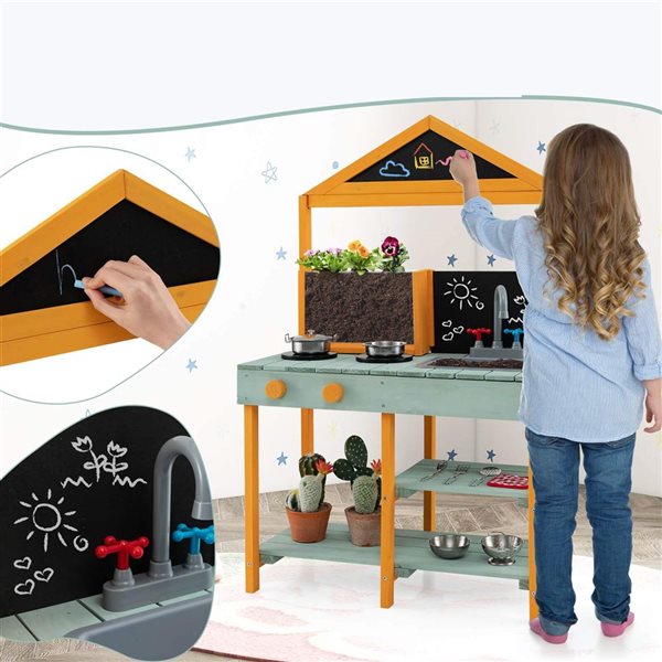 Costway Play Kitchen w/ Root Viewer Planter and Removable Sink