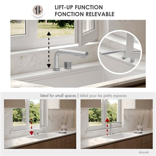 Stylish Single Handle Lift-Up Kitchen Faucet w/ Pull-Down Sprayhead - Brushed Stainless Steel