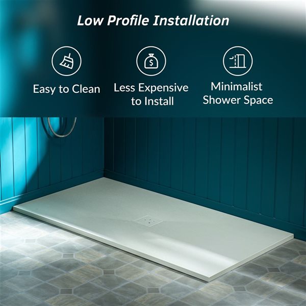 Woodbridge 60 x 32-in Beige Zero-Threshold Shower Base with Center Drain, Low Profile, Wheelchair Accessible