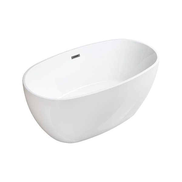 Woodbridge 55 x 32-in White Freestanding Soaking Acrylic Bathtub with Matte Black Overflow and Drain
