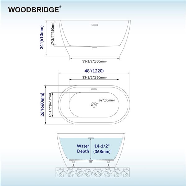 Woodbridge 48 x 26-in White Soaking Acrylic Bathtub with Brushed Nickel Overflow and Drain