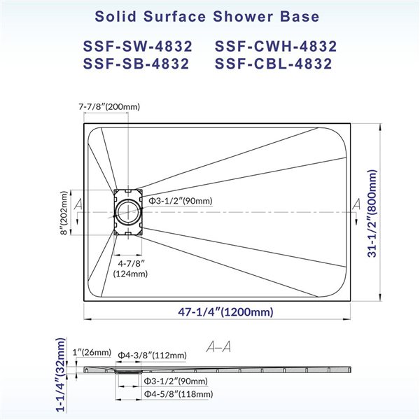 Woodbridge 47.25 x 31.5-in White Alcove Solid Surface Shower Pan Base with Reversible Drain