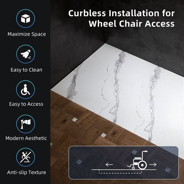 Woodbridge 47.25 x 31.5-in White Alcove Solid Surface Shower Pan Base with Reversible Drain