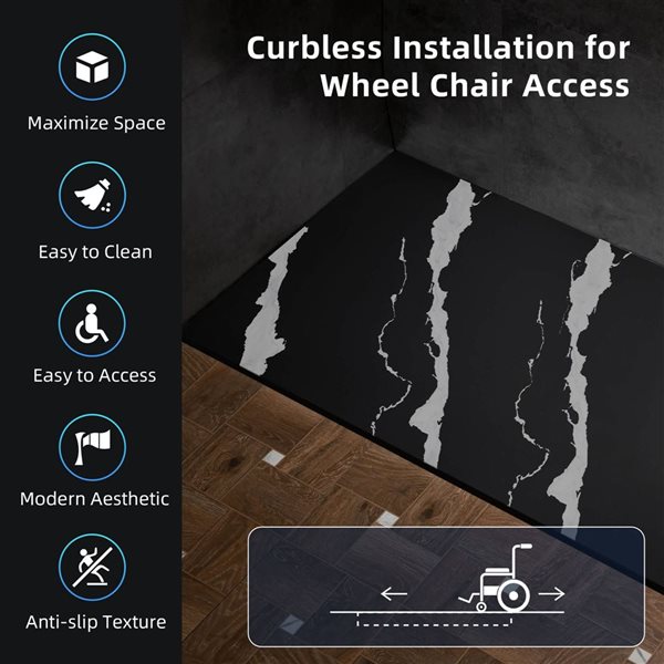 Woodbridge 59 x 31.5-in Black Alcove Solid Surface Shower Pan Base with Reversible Drain