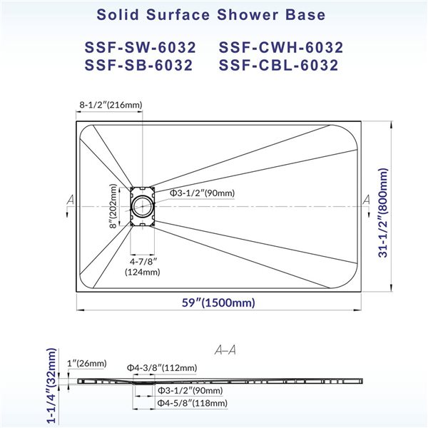 Woodbridge 59 x 31.5-in Black Alcove Solid Surface Shower Pan Base with Reversible Drain