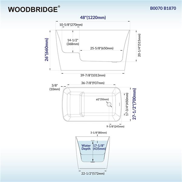 Woodbridge 48 x 27.5-in White Acrylic Soaking Bathtub with Oil Rubbed Bronze Reversible Drain