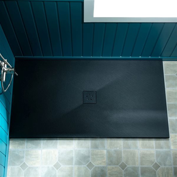 Woodbridge 60 x 32-in Black Zero-Threshold Shower Base with Center Drain, Low Profile, Wheelchair Accessible