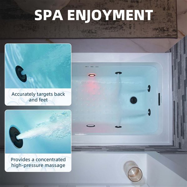 Woodbridge 60 x 30-in White Heated Bathtub with Matte Black Left Drain