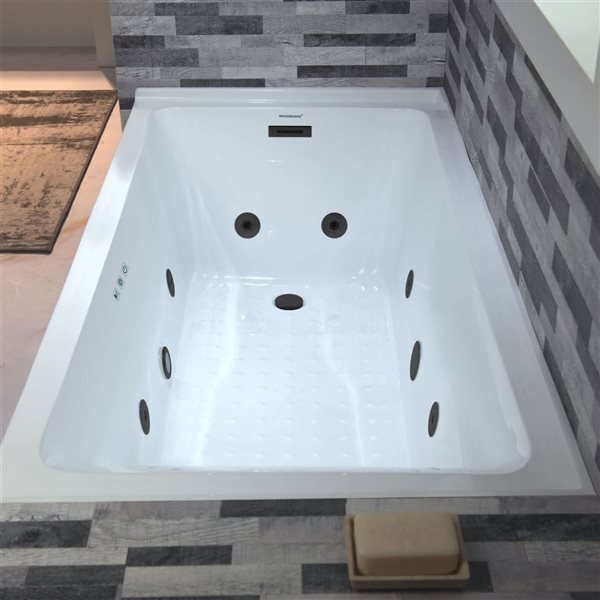 Woodbridge 60 x 30-in White Heated Bathtub with Matte Black Left Drain