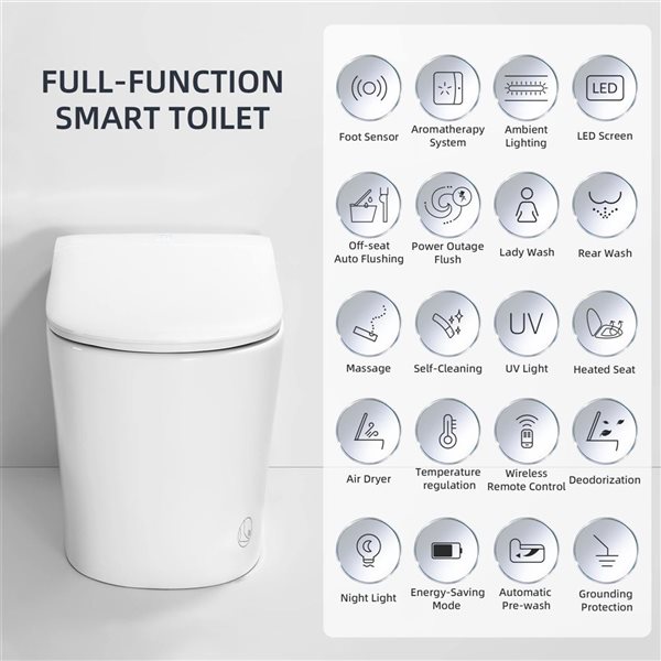 Woodbridge White Elongated Smart Bidet Toilet 1.28 GPF with Foot Sensor and UV-Sterilized Nozzle