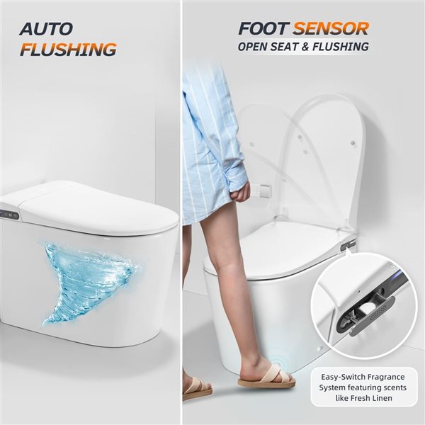 Woodbridge White Elongated Smart Bidet Toilet 1.28 GPF with Foot Sensor and UV-Sterilized Nozzle