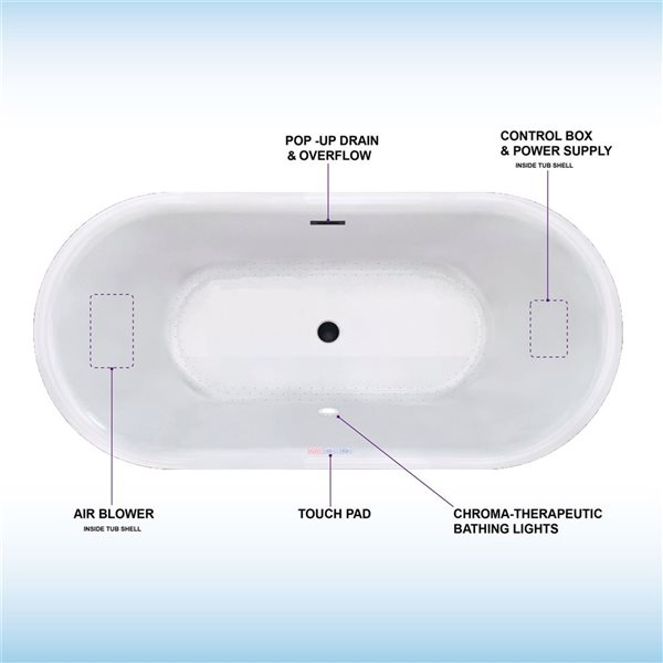 Woodbridge 59 x 29.5-in Freestanding Acrylic< Soaking Bathtub with Matte Black Drain & Overflow