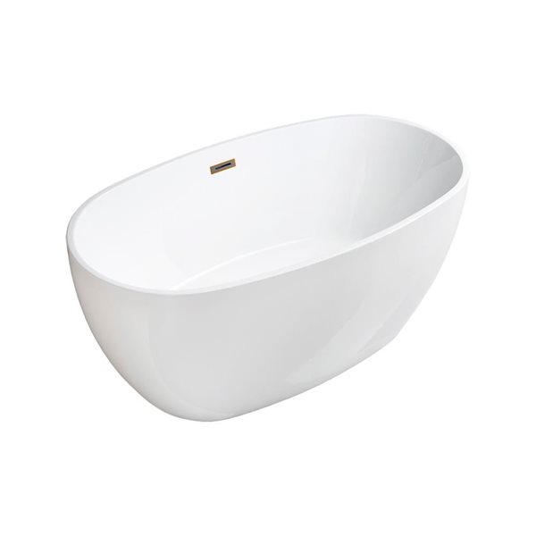 Woodbridge 55 x 32-in White Freestanding Soaking Acrylic Bathtub with Oil Rubbed Bronze Overflow and Drain