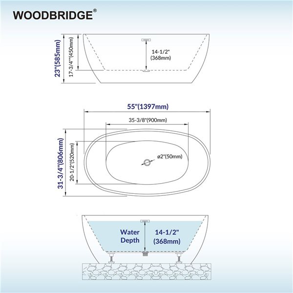 Woodbridge 55 x 32-in White Freestanding Soaking Acrylic Bathtub with Oil Rubbed Bronze Overflow and Drain