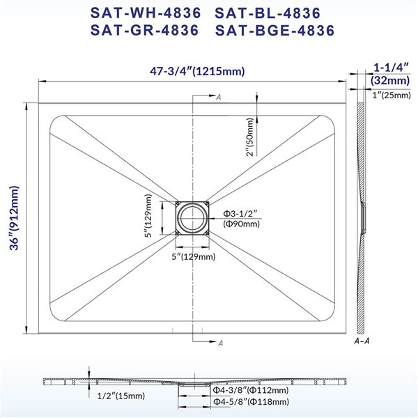 Woodbridge 47.75 x 36-in Grey Zero-Threshold Shower Base with Center Drain, Low Profile, Wheelchair Accessible