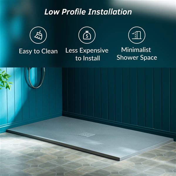 Woodbridge 47.75 x 36-in Grey Zero-Threshold Shower Base with Center Drain, Low Profile, Wheelchair Accessible