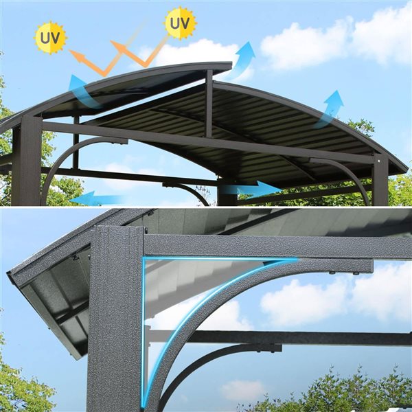 Mondawe 5 x 8-ft BBQ Metal Gazebo w/ Arc Roof and Side Shelves - Brown