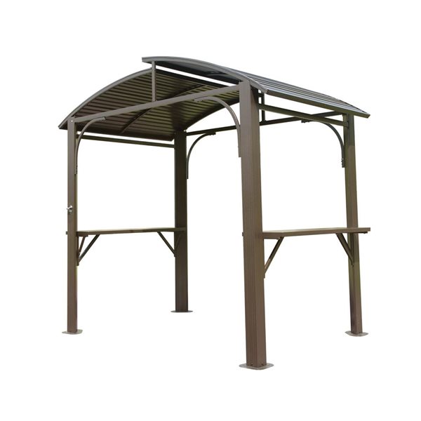 Mondawe 5 x 8-ft BBQ Metal Gazebo w/ Arc Roof and Side Shelves - Brown