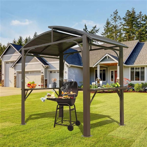 Mondawe 5 x 8-ft BBQ Metal Gazebo w/ Arc Roof and Side Shelves - Brown