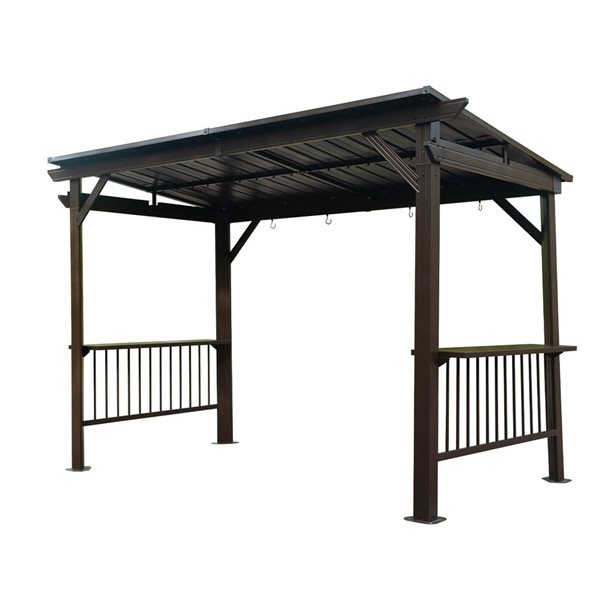 Mondawe 6.5 x 12-ft BBQ Metal Gazebo w/ Side Shelves - Brown