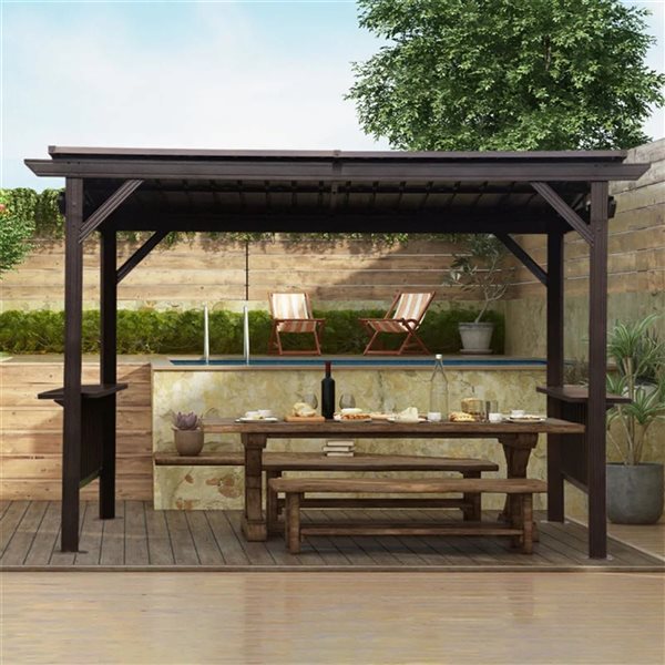 Mondawe 6.5 x 12-ft BBQ Metal Gazebo w/ Side Shelves - Brown