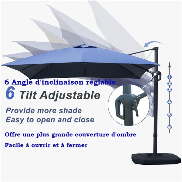 Mondawe 10-ft Square Patio Cantilever Umbrella - Navy Blue