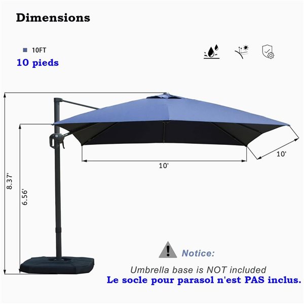 Mondawe 10-ft Square Patio Cantilever Umbrella - Navy Blue