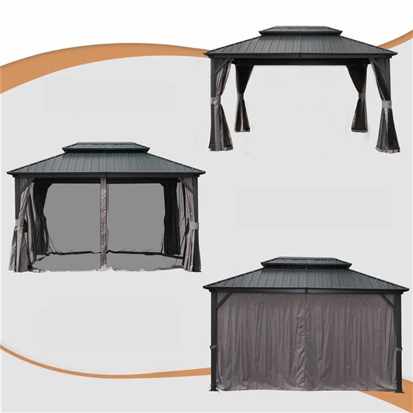 Mondawe 10 x 12-ft Metal Gazebo - Grey