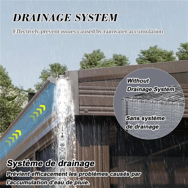 Mondawe 10 x 14-ft Wall Mounted Solarium w/ Metal Hardtop and 2 Lockable Sliding Doors - Brown