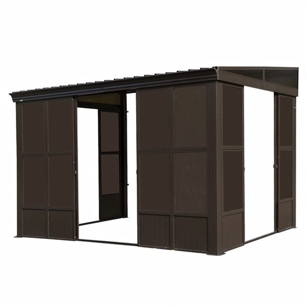 Mondawe 8 x 12-ft Wall Mounted Solarium w/ Metal Hardtop + 2 Lockable Sliding Doors - Brown