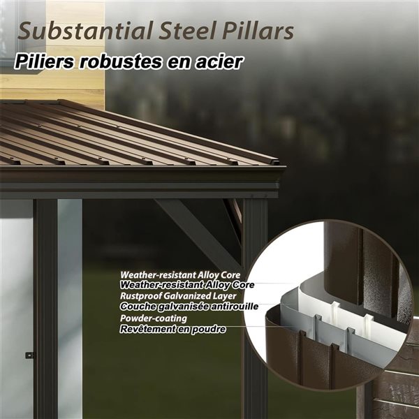 Mondawe 10 x 14-ft Metal Wall Mounted Gazebo - Brown