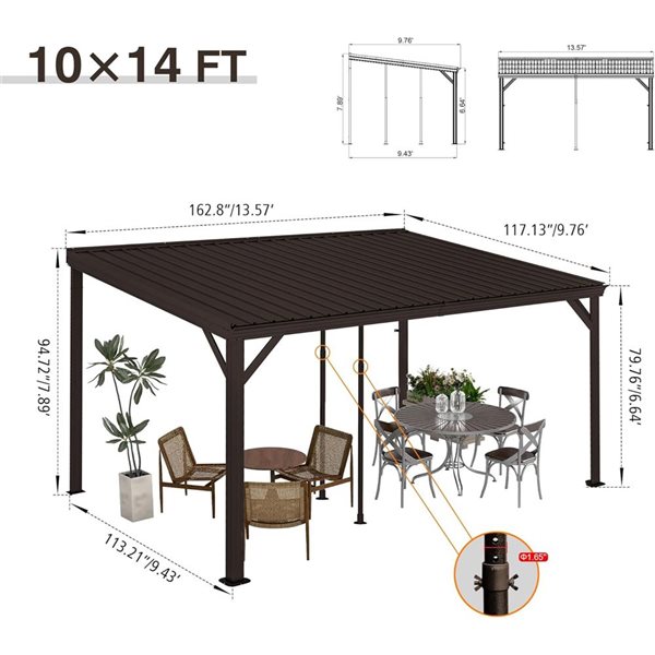 Mondawe 10 x 14-ft Metal Wall Mounted Gazebo - Brown
