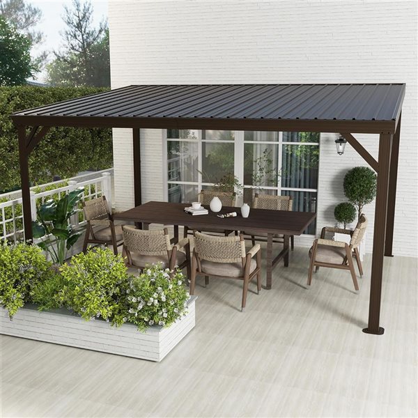 Mondawe 10 x 14-ft Metal Wall Mounted Gazebo - Brown