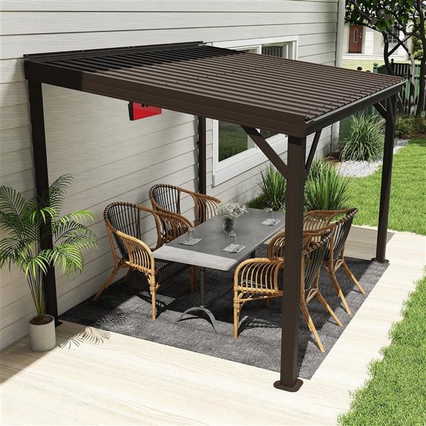 Mondawe 8 x 10-ft Metal Wall Mounted Gazebo - Brown MO-WFCF1695BR