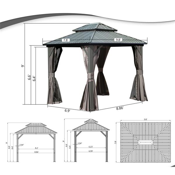 Mondawe 8 x 10-ft Metal Gazebo - Grey